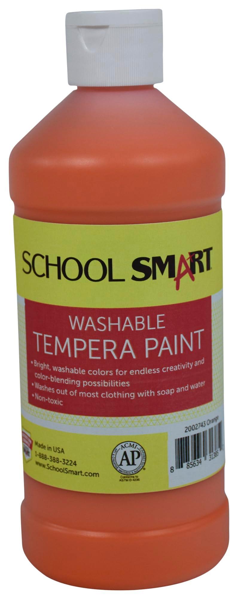 School Smart Washable Tempera Paint, Orange, 1 Pint Bottle