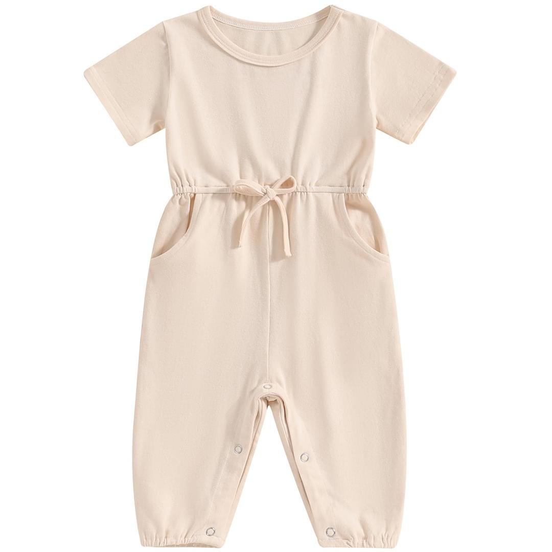 MubineoToddler Baby Girl Boy Summer Fall Clothes Basic Plain Romper Jumpsuit Short Sleeve Rompers Cute Newborn Outfits