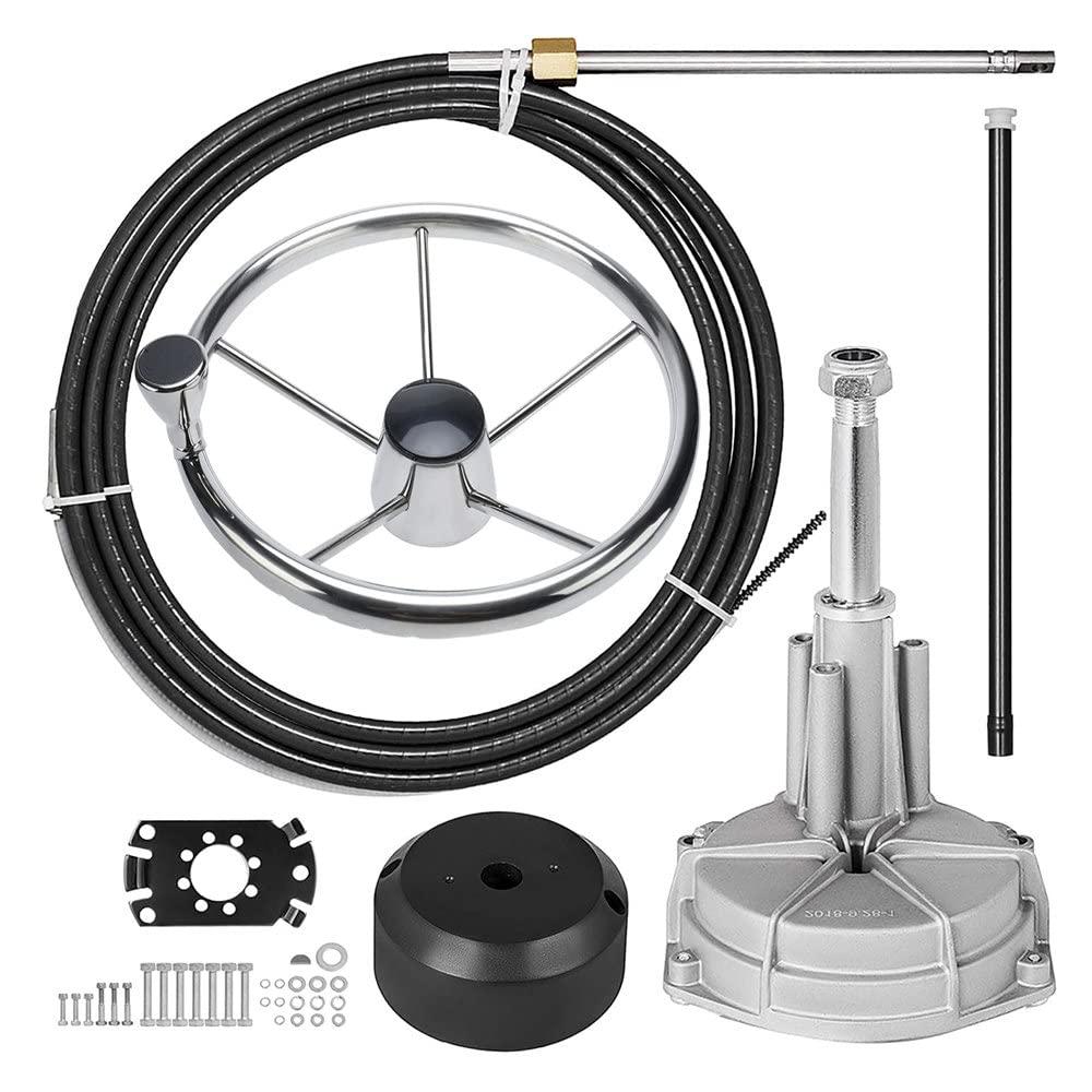 Made Outboard Steering System Boat Steering Cable 14 Feet Marine Steering System 3/4'' Shaft with Stainless Steel 13.5 Inch Wheel for Yachts and Waterborne Vehicles