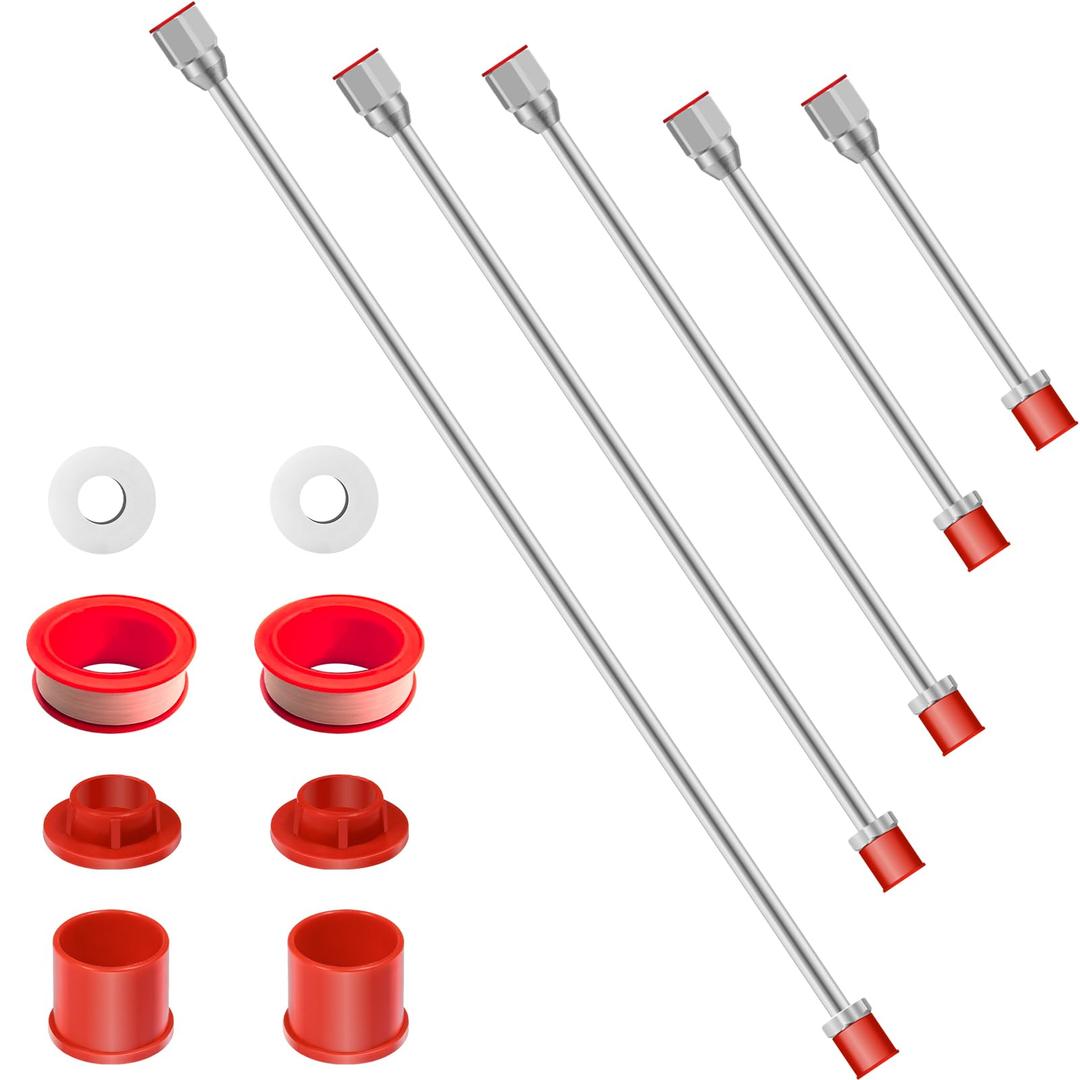 5 Pack Airless Paint Sprayer Tip Extension Pole Multi-Sizes Extension Rod,Airless Painting Spray Gun Tip Extension Pole Rod with Red Guard (7.8in+11.81in+19.09in+29.13in+38.77in)