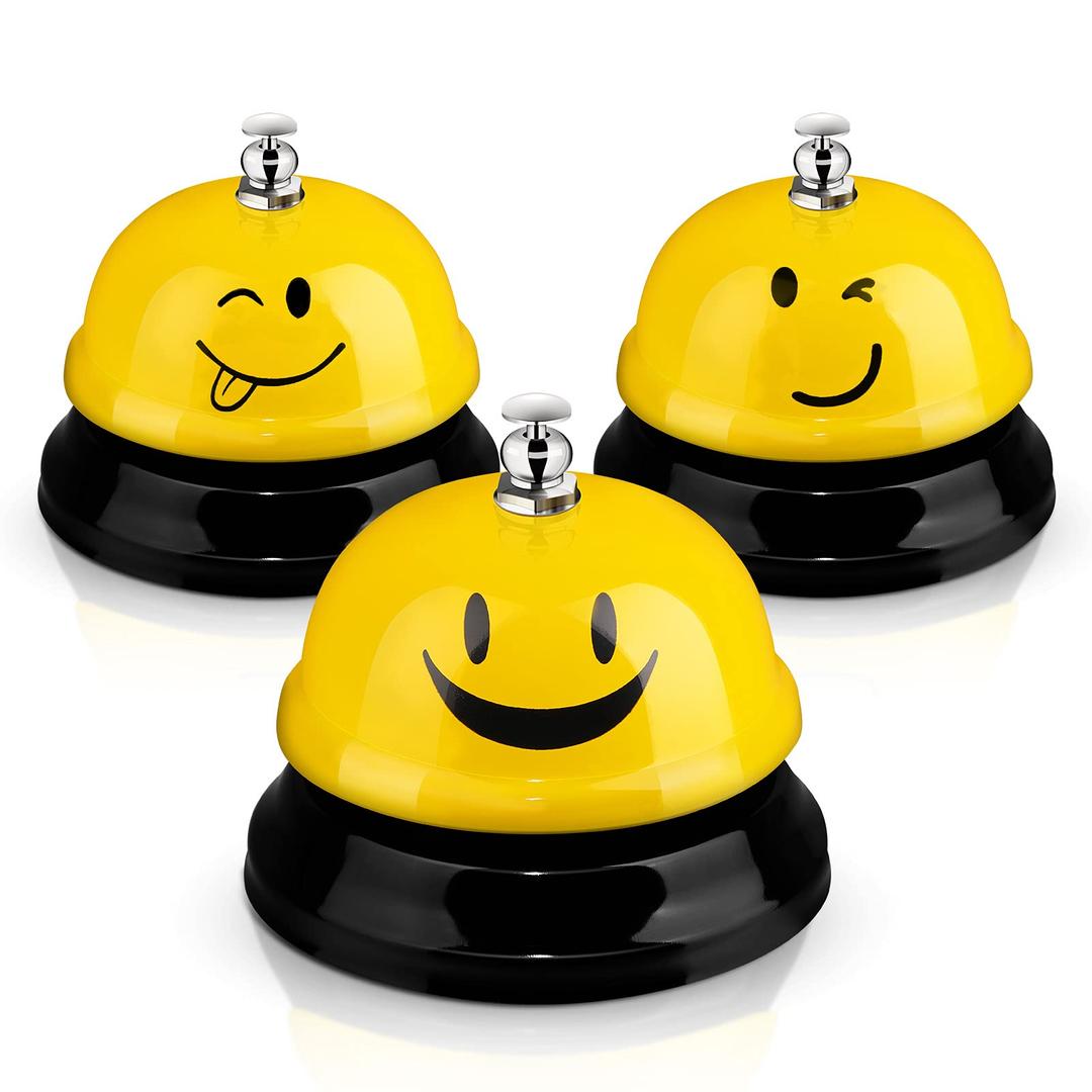 3 Pcs Halloween Desk Bell for Service Smile Face Call Bell Pumpkin Desk Bell 3" Diameter Call Bells with Metal Anti Rust Construction Front Desk Bell (Smile Face,Yellow)