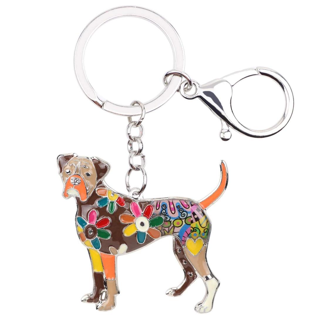 WEVENI Enamel Alloy Boxer Dog Keychain Pet Charms Jewelry For Women Girls Bag Car Wallet