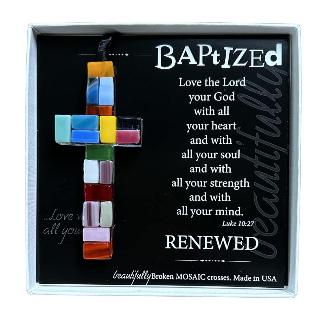 Handmade in USA Mosaic Glass Cross for Baptism - Baptism Gift for Girl/Boy/Kids/Adults - Baptism Keepsake