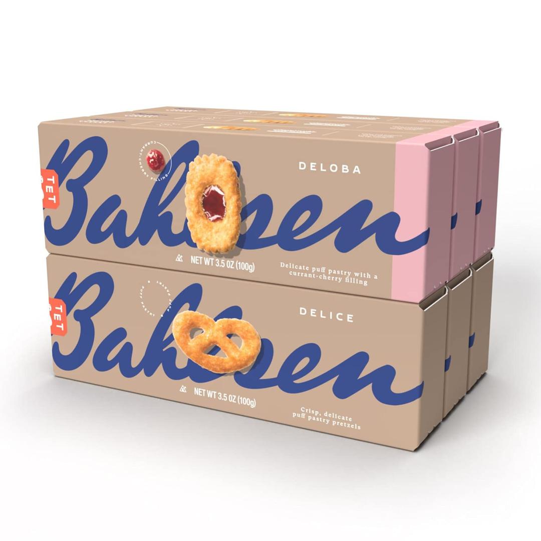 BahlsenDelice and Deloba Sampler (6 Pack) | 2 sweet classic puff pastry cookie flavors | Indulgent varieties of European flaky, buttery goodness (3.5 ounce boxes)