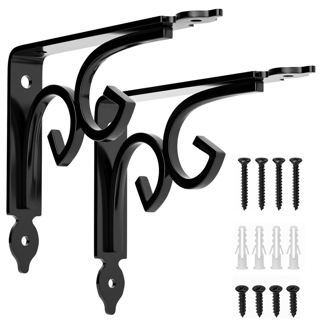 Decorative Shelf Brackets,6 inches Wall Mounted Floating Shelf Bracket for 2 Pack Heavy Duty Rustic Iron Metal Corner Brace Shelf Supporter Black