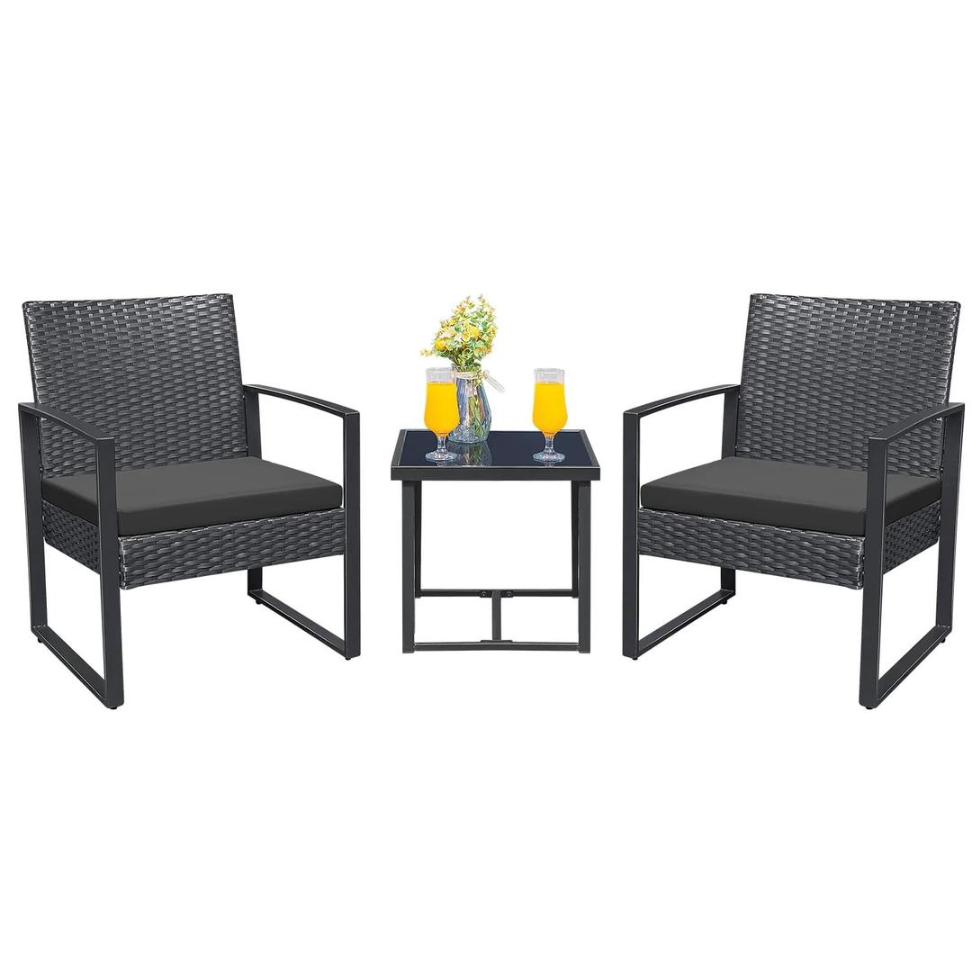 Anovara Outdoor Furniture Balcony Furniture 3 Pieces Garden Outdoor Furniture Set include 2 Rattan Chairs with Cushions and 1 Coffee Table