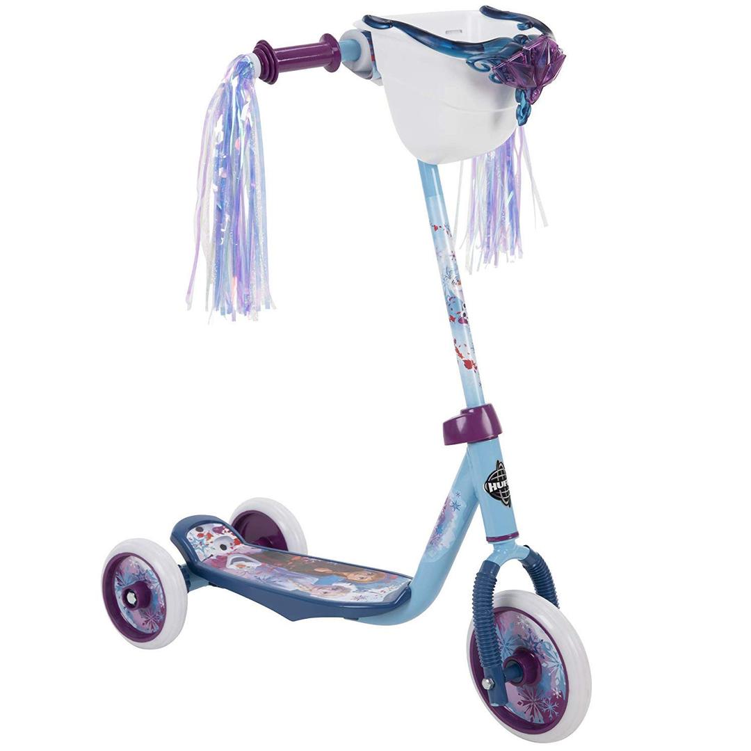 Huffy Disney Frozen 2 Toddler Scooter, Ideal for Ages 3-5, 3 Wheels, Handlebar Basket, Shimmering Streamers, Easy-Balance Scooter, Durable, Safe and Comfortable, Elsa and Anna Graphics