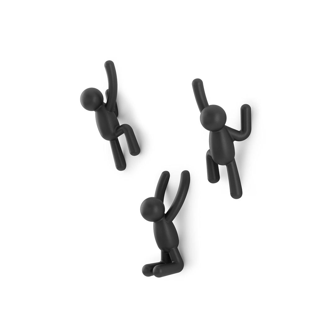 Umbra Buddy Decorative Wall Mounted Hooks for Hanging Coats, Scarves, Bags, Purses, Backpacks, Towels and More, Set of 3, 10 Inch L x 7.5 Inch W x 3 Inch H, Black