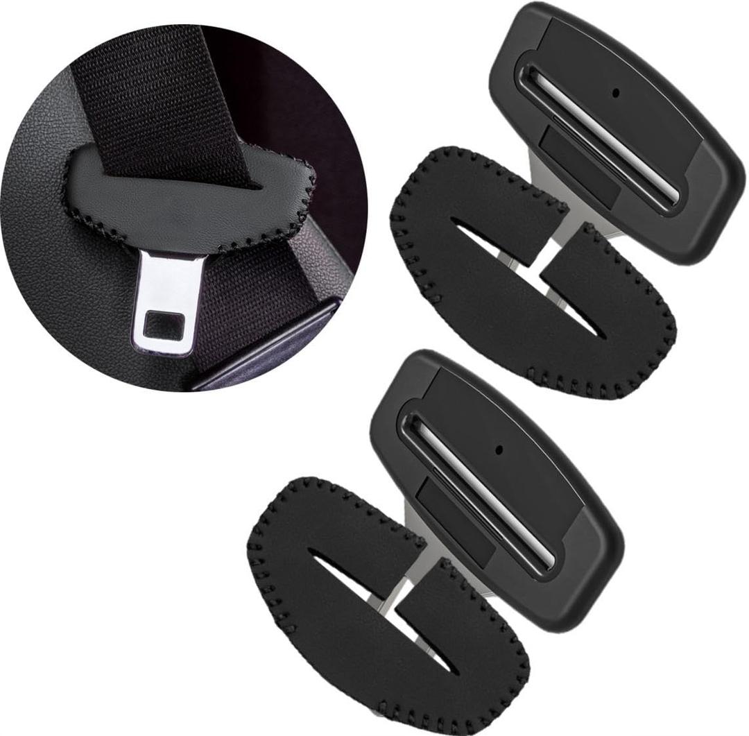 2 Pack Seat Belt Buckle Protective Cover & 2Clips set, Pure Hand Sewing Cover, Universal Car Interior Accessories(Black)