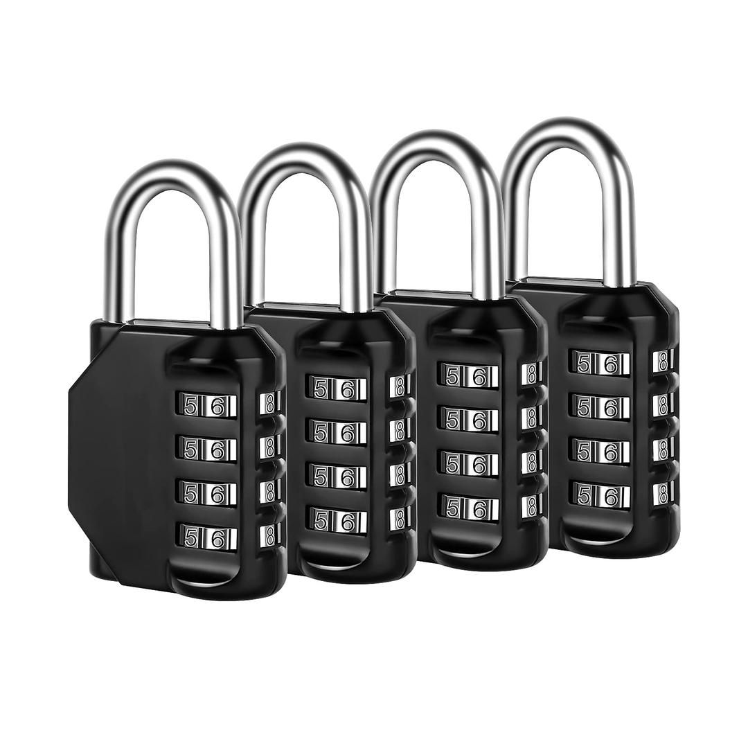 Combination Lock, 4 Digit Combination Padlock for School Gym Sports Locker, Fence, Toolbox, Case, Hasp Cabinet Storage (4 Pack, Black)