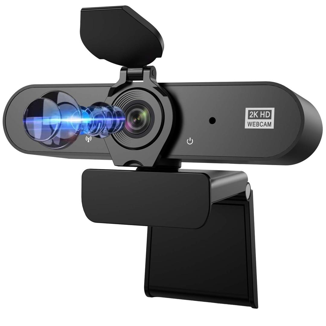 Webcam with Microphone, Aufixy 2K Full HD Webcam with Privacy Protection Webcams Camera Suitable for Video Conference Calls and Online Course Learning Comes with a Tripod, Out of The Box