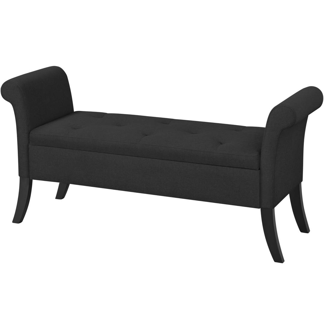 Yaheetech Fabric Modern Tufted Large Storage Bench with Rolled Arms Cushioned Storage Bench Entryway Bench Functional Storage Bench Footstool Foot Rest for Living Room Bedroom Window Side Black