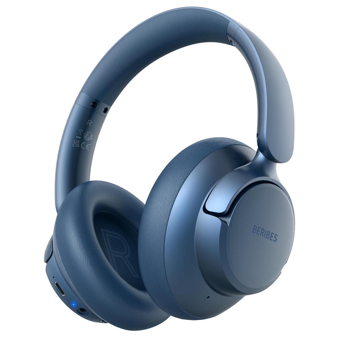 BERIBES Upgraded Hybrid Active Noise Cancelling Wireless Headphones with Transparent Modes,70H Playtime Bluetooth Headphones Wireless with Mic, Deep Bass,3.5MM Cable,Soft-Earpads,Fast Charging-Blue