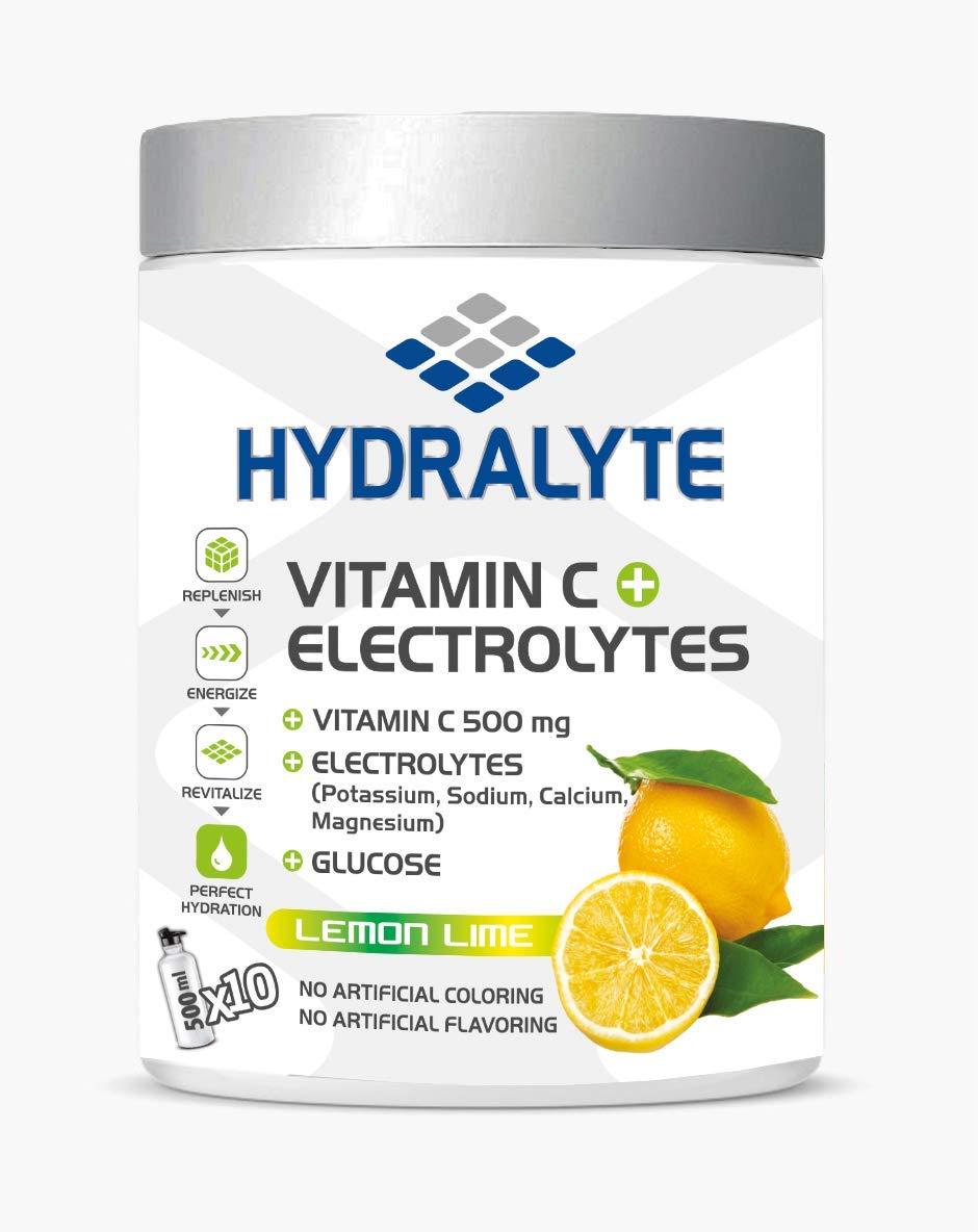 Hydralyte Vitamin C + Electrolyte Hydration Sports Drink Powder Mix Jar | 20 Servings Per Container (250Ml) | Natural Electrolyte Replacement Supplement For Rapid Hydration | Lemon Flavor Jar, 200 Gm