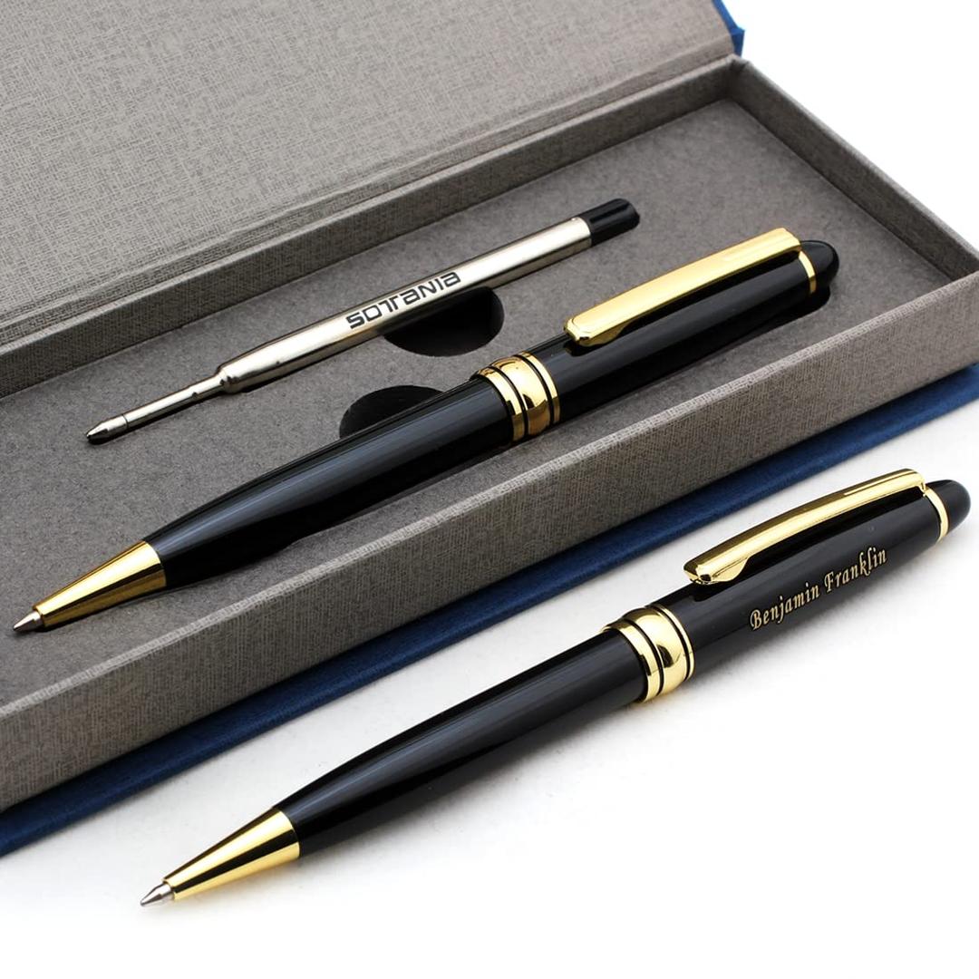 Free Engraving - Personalized Roller Ballpen, Ballpoint pen, Refillable Pens, Retractable Medium Refill Pen Black Ink, Custom Gifts for Men and Women, Classy Gift Box