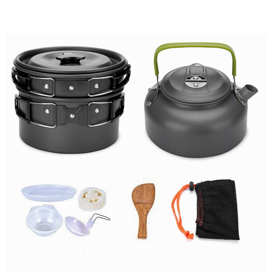 9Pcs Cookware Set Outdoor Camping Cooking Kit Portable Nonstick Lightweight Pans Cook Set with Bag