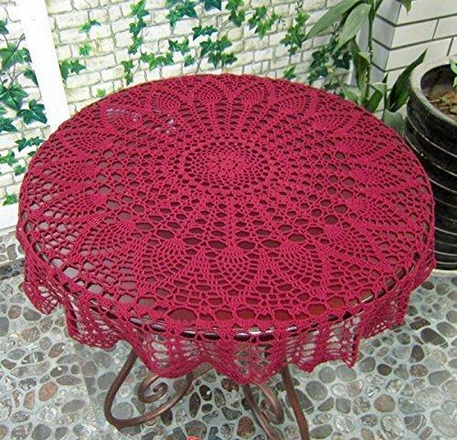 USTIDE Small Round Table Cloth Handmade Crochet Tablecloths for Wedding Decorative Roundtable Doilies Cotton Tablecloth Flowers Burgundy Tablecloth 31 Inches