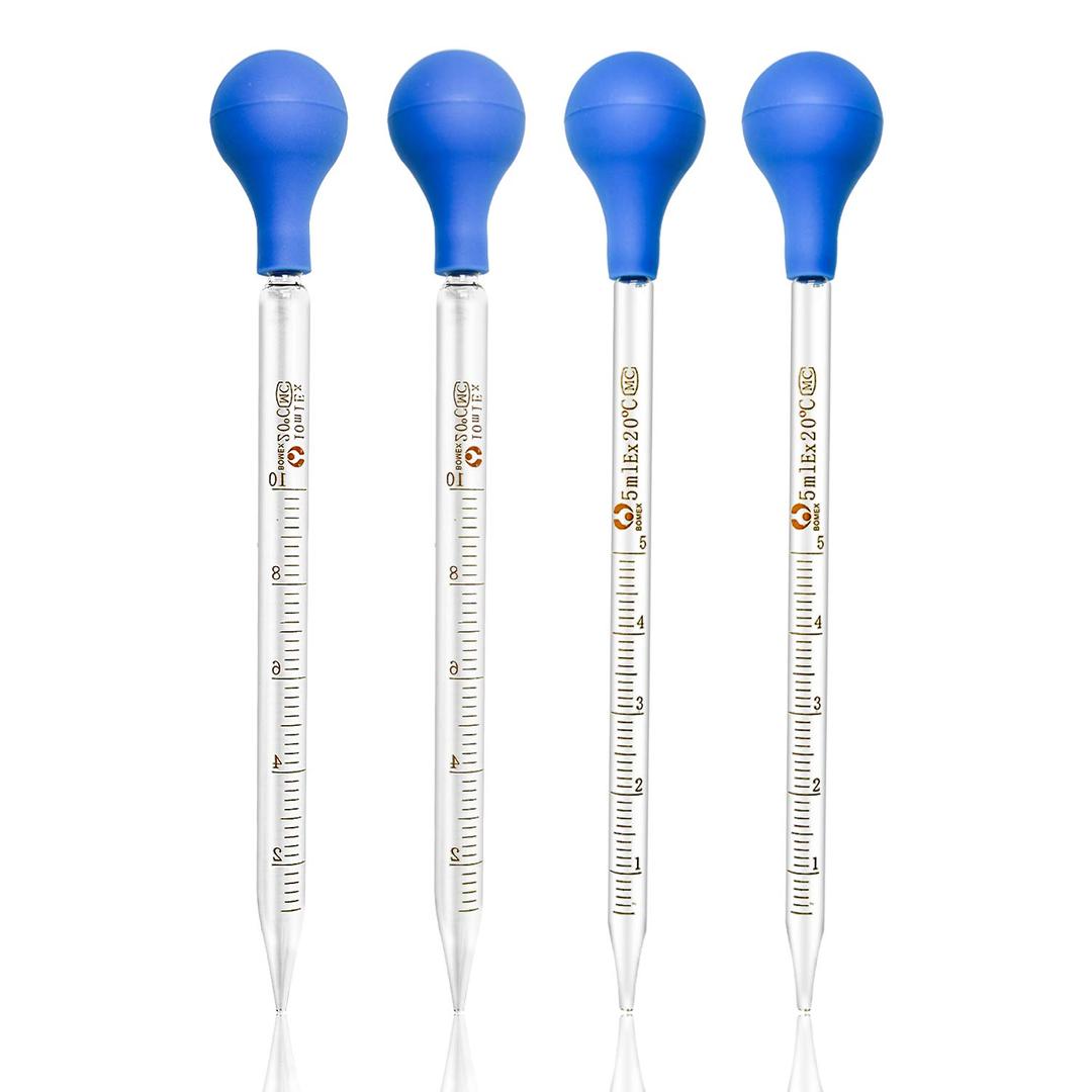 AlysontechGlass Pipette, 4 Pieces 10ml 5ml Glass Graduated Pipettes Dropper with Big Rubber Cap Dropping Lab Pipette Transfer for Liquid Essential Oil