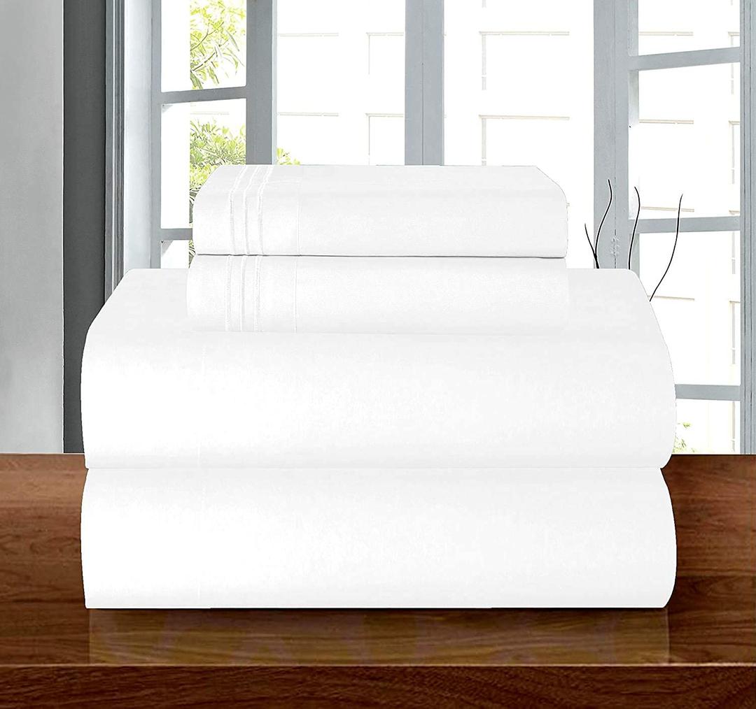 Elegant ComfortLuxury Soft 1500 Thread Count Egyptian 4-Piece Premium Hotel Quality Wrinkle Resistant Coziest Bedding Set, All Around Elastic Fitted Sheet, Deep Pocket up to 16inch, Queen, White