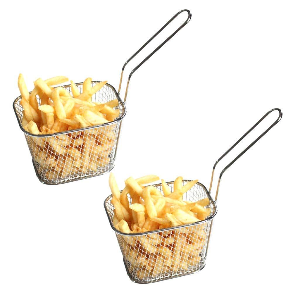 2 Pieces Mini Square Fry Baskets 3.7×1.65×2inch Odowalker Table Serving Frying Fries Chips Baskets French Fries Desk Food Presentation Mesh Basket Kitchen Cooking Tool