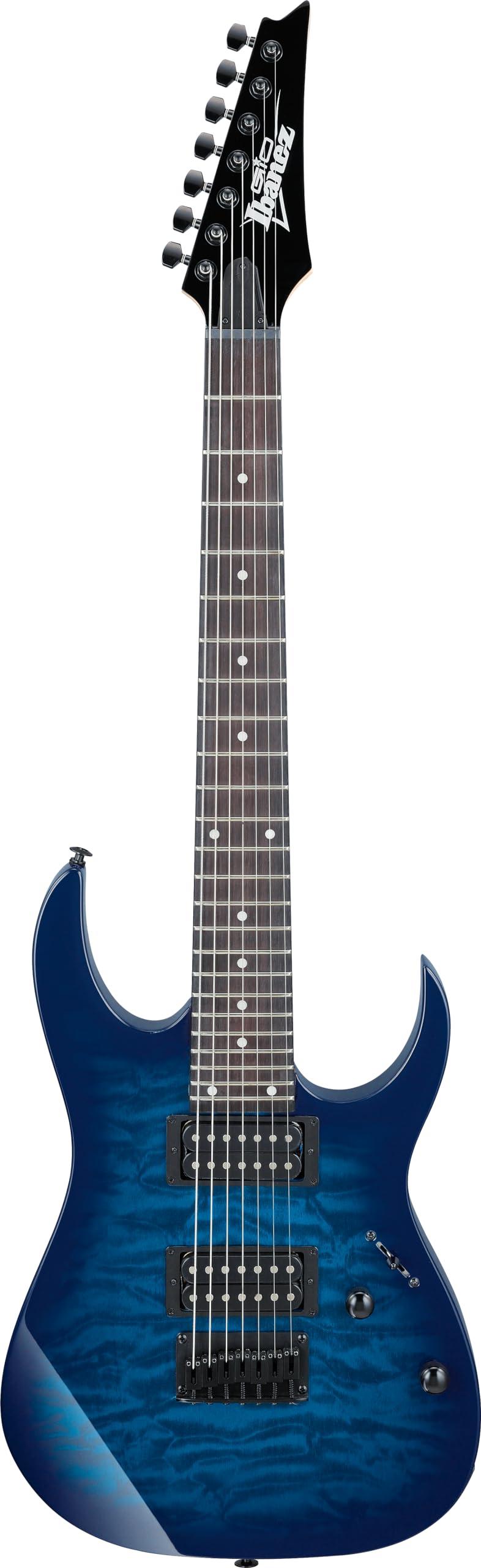 Ibanez GRG 7 String Solid-Body Electric Guitar, Right, Transparent Blue Burst, Full (GRG7221QATBB)