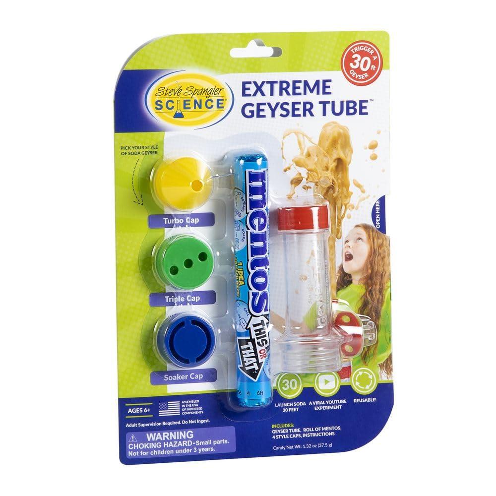 Steve Spangler Science Extreme Geyser Tube - Science Kit for Kids - Mentos & Soda Lab Experiment - Includes Tube, Candy, & Unique Spray Caps - Chemistry Magic - Classroom STEM Project