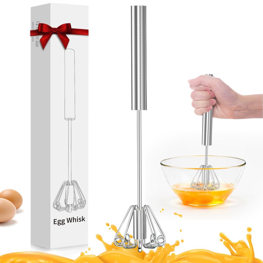 OOKUU Stainless Steel Egg Whisk, Whizzy Whisk, Semi Automatic Whisk Blender for Home - Versatile Tool for Egg Beater, Hand Push Whisk Blender, for Blending, Whisking, Beating & Stirring (12in)