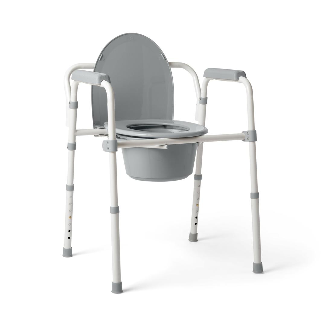 Medline 3-in-1 Steel Folding Bedside Commode, Commode Chair for Toilet is Height Adjustable, Can be Used as Raised Toilet, Supports 350 lbs