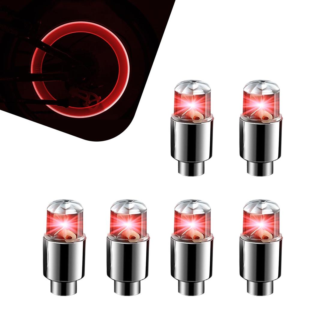 6 PCS Car Tire Valve Light, Cool Modified Night Light Safety Shock Sensor Flash Light, Waterproof Tire Valve Stem LED Light Cap, Wheel Decoration Accessory for Cars, Motorcycles (Red)