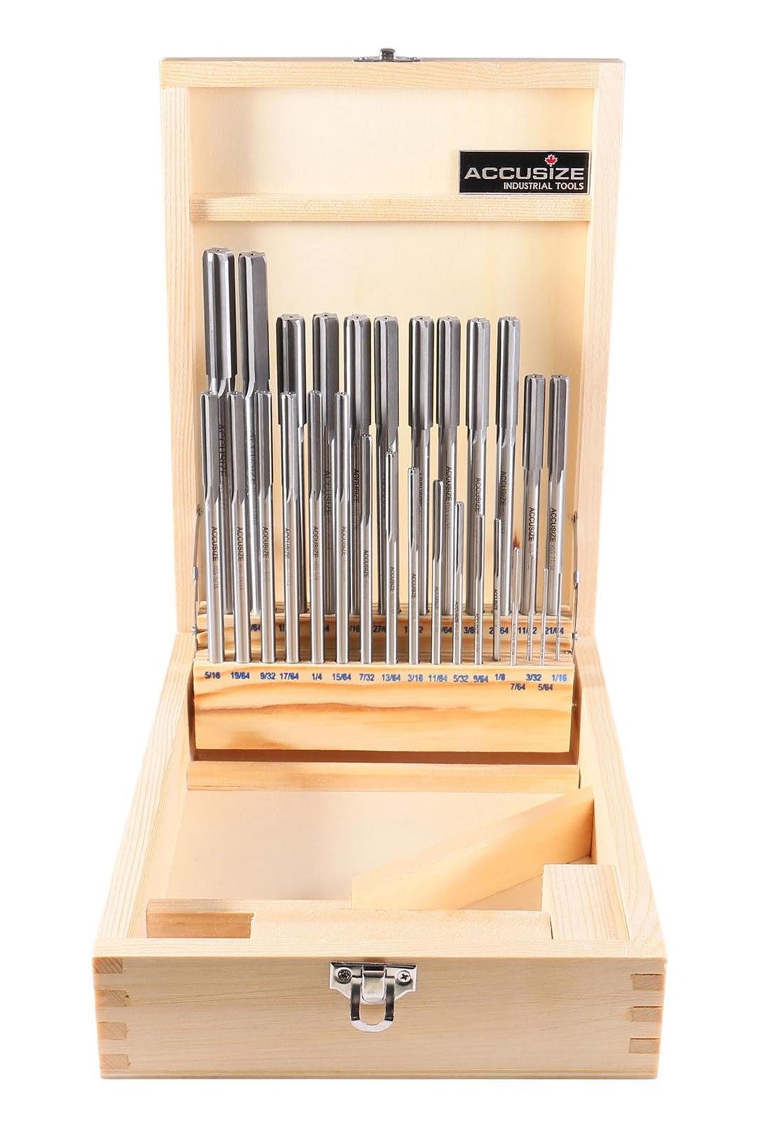 Accusize Industrial Tools29 Pc 1/16'' to 1/2'' by 1/64'' H.S.S. Chucking Reamer Set, Straight Flute, Right Hand Cut, 5500-SF00