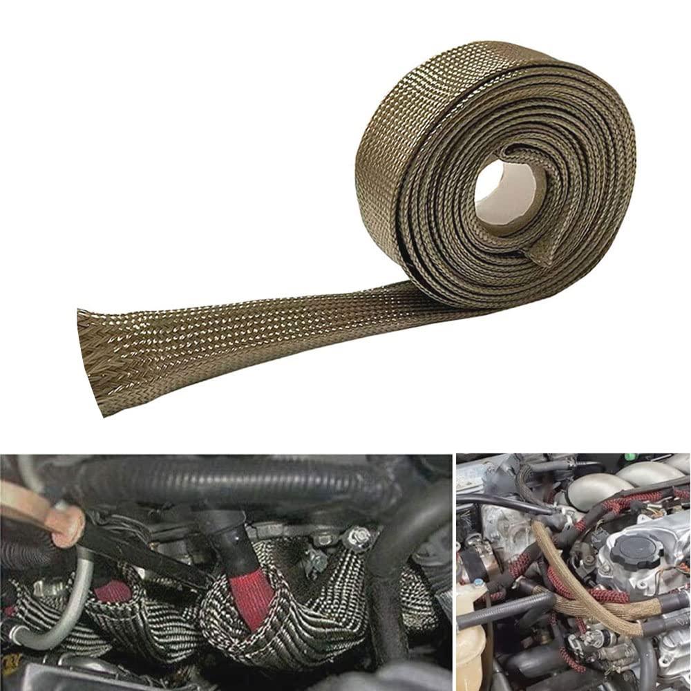 Automotive Heat Shield Sleeve 1" IDX5' Fuel Line Heat Shield Titanium Auto Hose Spark Plug Wire Cover Protectors Boots Roll 2500 Degree for Car&Auto Wire Loom Brake Cable