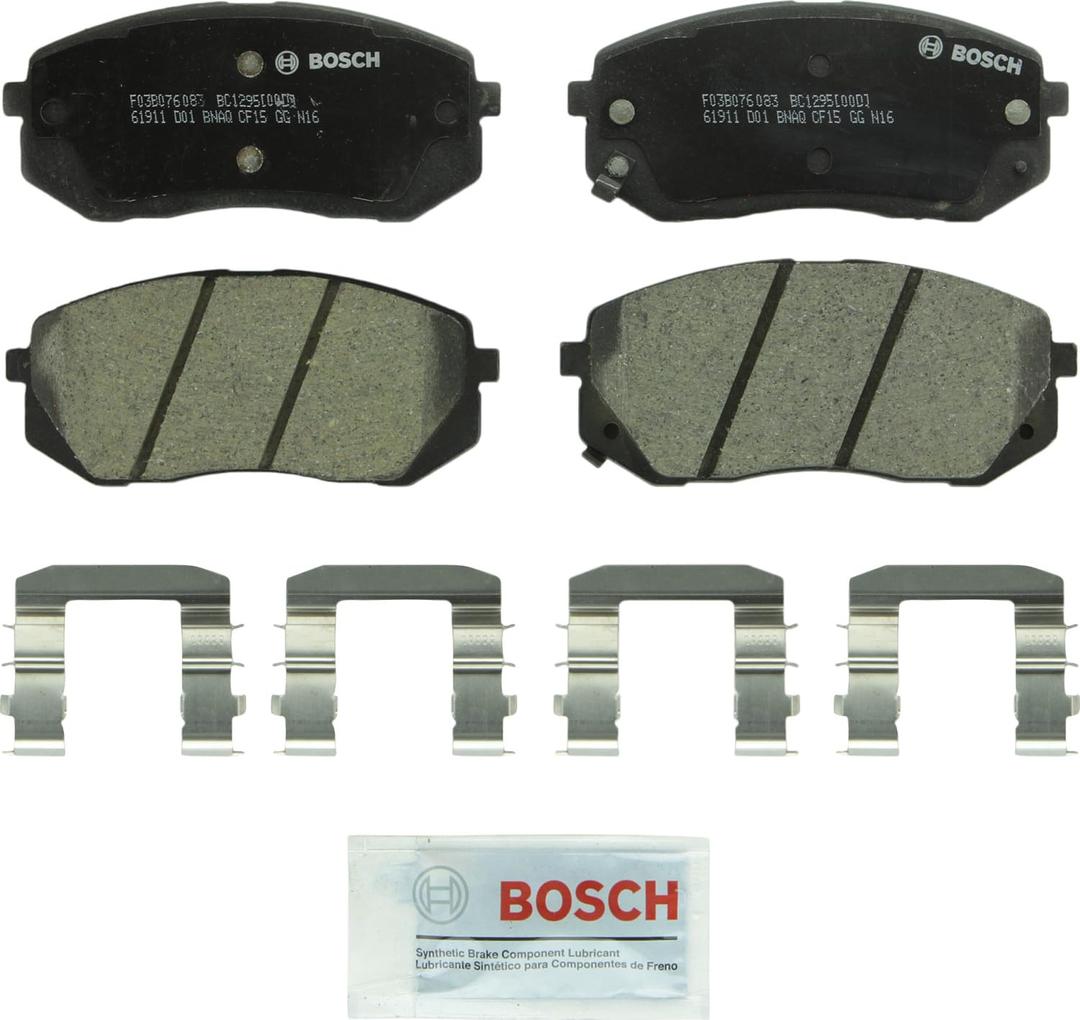 BOSCH BC1295 QuietCast Premium Ceramic Disc Brake Pad Set - Compatible With Select Hyundai Sonata, Tucson; Kia Cadenza, Rondo, Soul EV, Sportage; FRONT