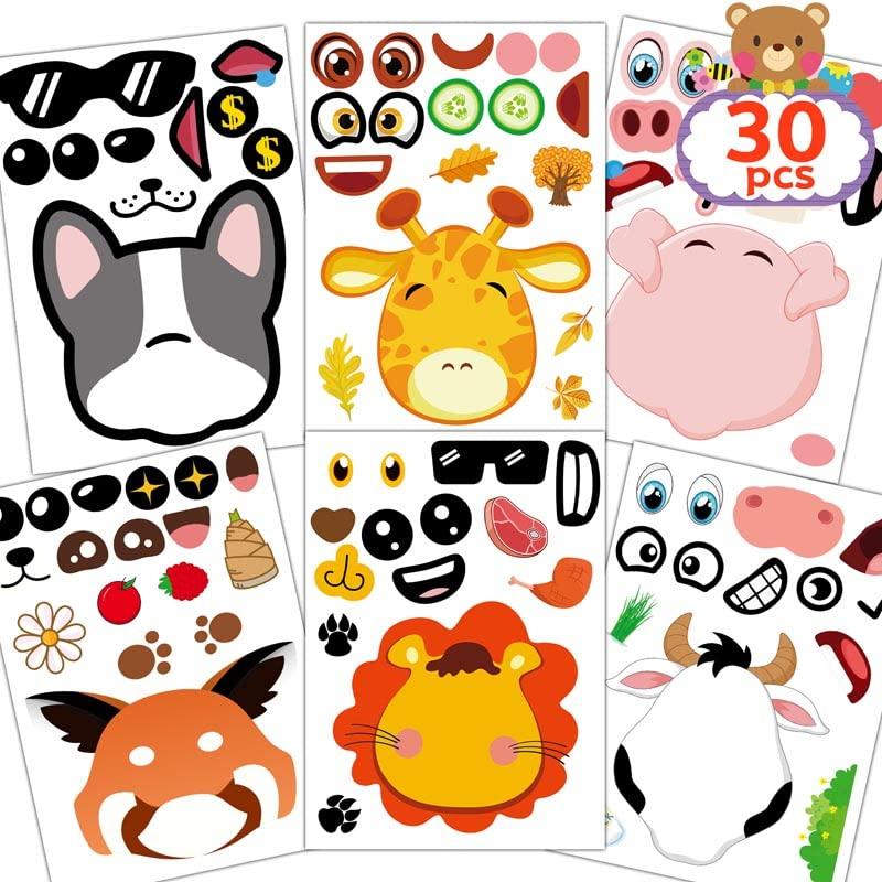 Joyful Start Animal Face Stickers Make A Face Stickers for Kids Make Your Own Stickers for Kids Woodland Zoo Giraffe Lion Animals Sticker Make A Face Sticker Sheets for Gift Festival Party Favors