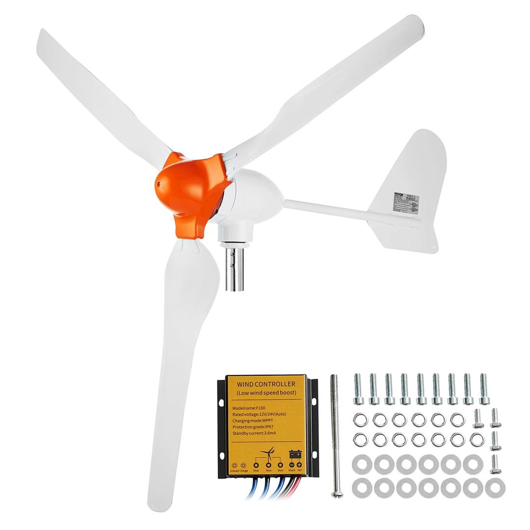 VEVOR 800W Wind Turbine Generator, 12V Wind Turbine Kit, 3-Blade Wind Power Generator with MPPT Controller, Adjustable Windward Direction & 2.5m/s Start Wind Speed for Farm RV Boat (Pole Not Included)