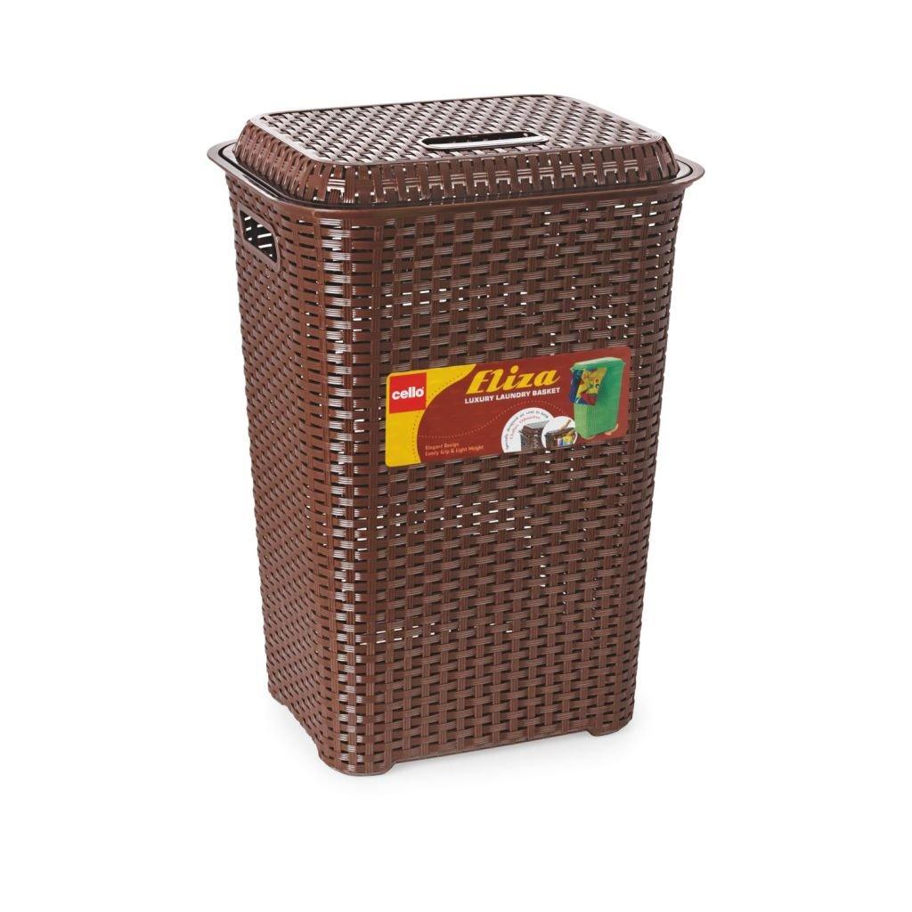 Cello Eliza Plastic Laundry Basket | Sleek weave pattern Basket | Lightweight and Portable | Convenient Handling | Useful For Storing Clothes, Toys, Books | Chocolate Brown