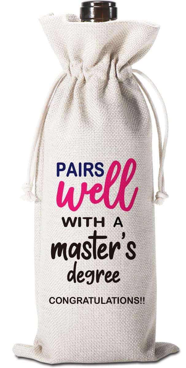 WELLBANEE Master's Degree Graduation Wine Bag Gifts Graduation Gifts Pairs Well With A Masters Degree Wine Bag - WB057