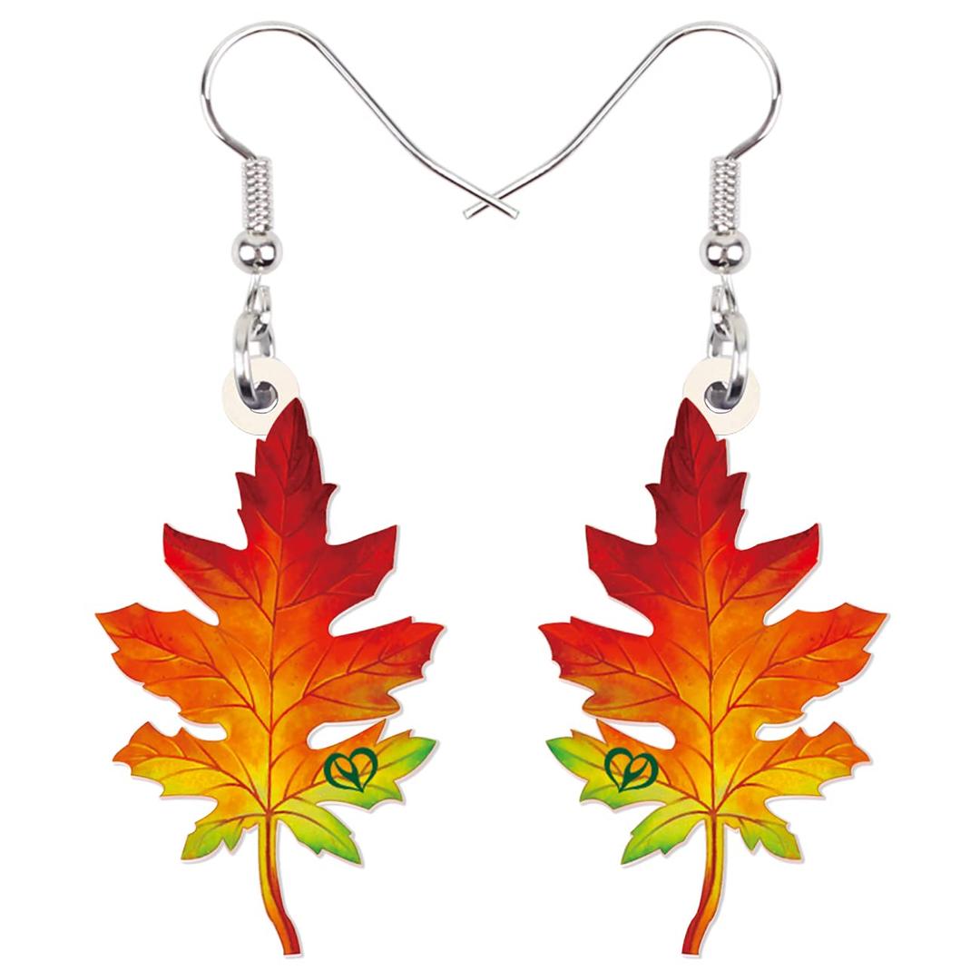 WEVENI Acrylic Fall Maple Leaf Earrings Dangle Novelty Autumn Plant Fruit Jewelry For Women Orange Leaves Gifts