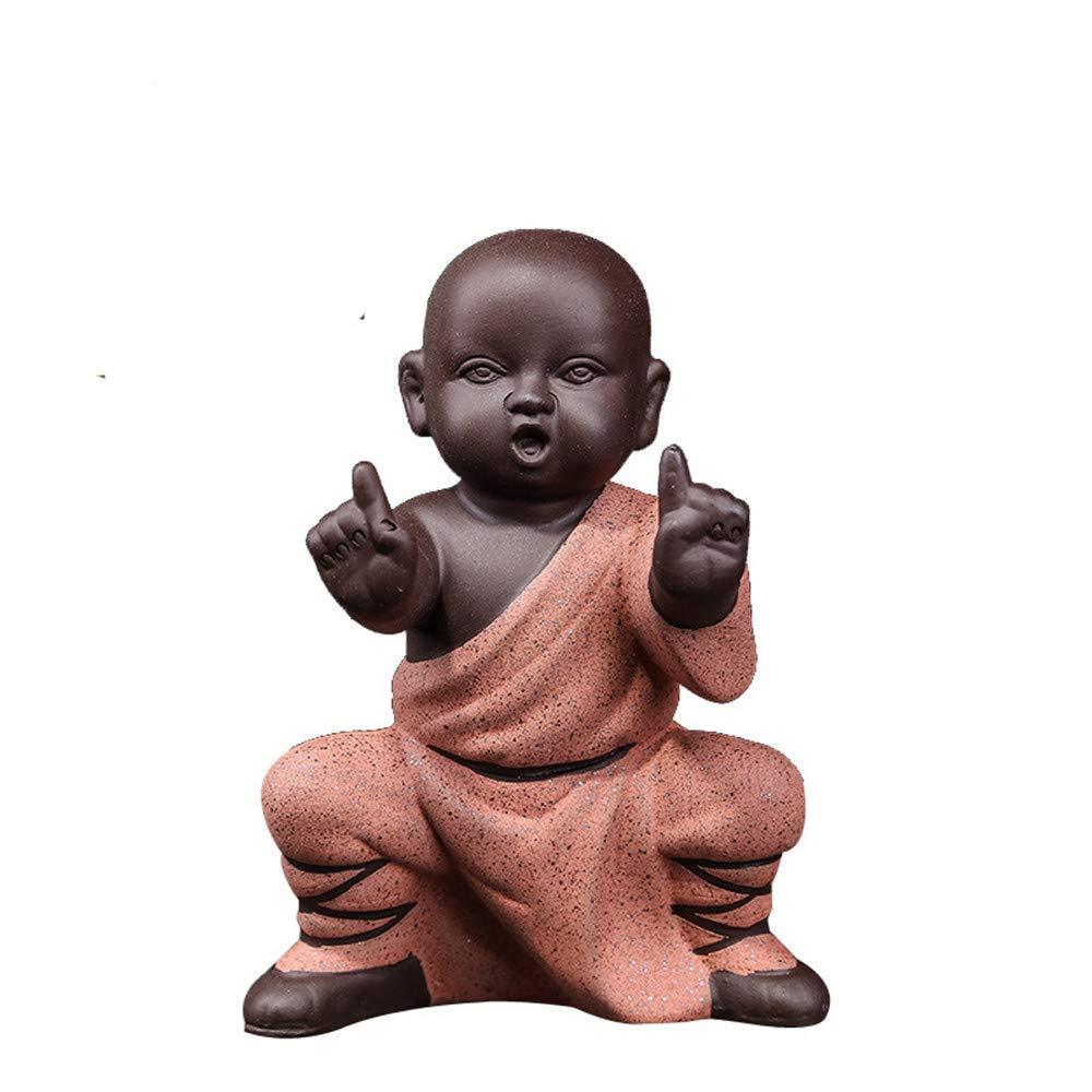 KINGZHUO Miniature Buddha Figurine Ceramic Little Cute Buddha Statue Monk Figurine Creative Baby Crafts Dolls Ornaments Gift Chinese Delicate Ceramic Arts and Crafts kung fu Little Monks (Type 1)