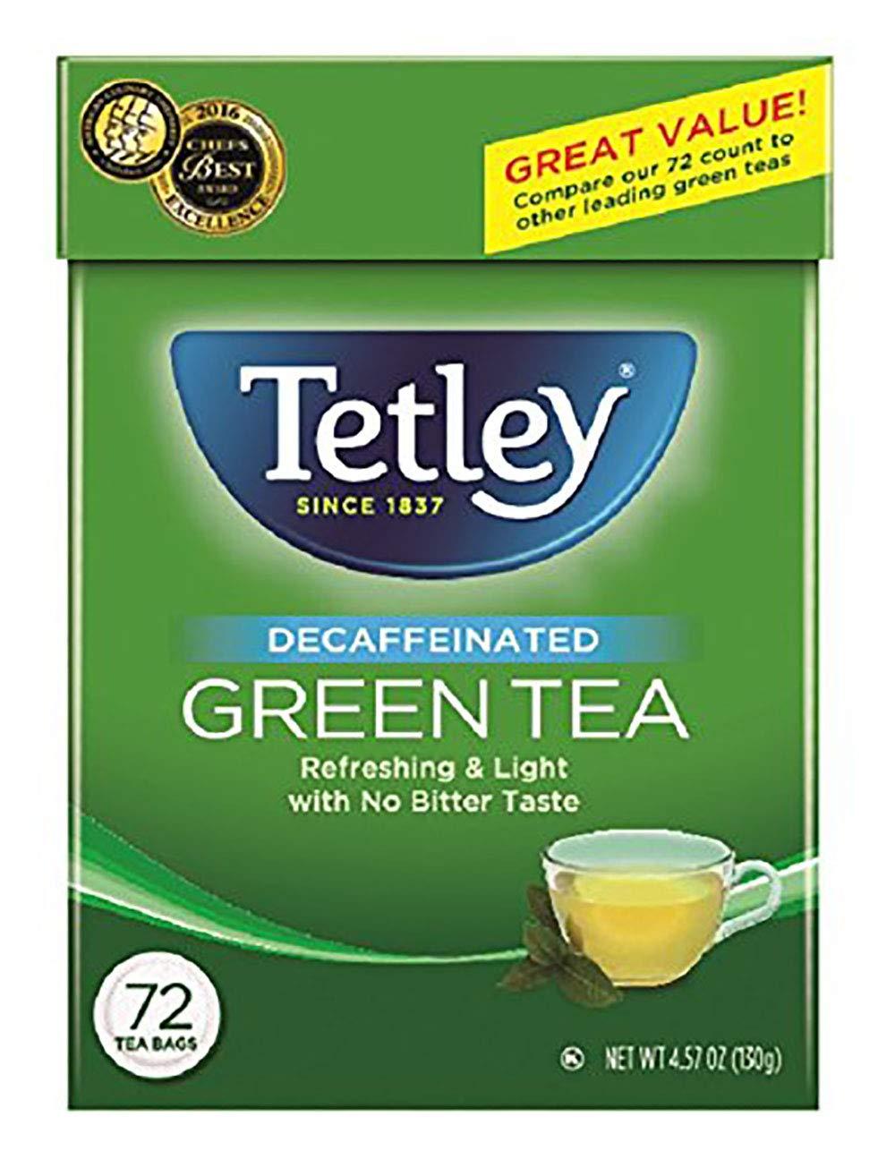 Tetley Natural Decaf Green Tea, Decaffinated Tea, 72 Count (Pack of 6), Rainforest Alliance Certified