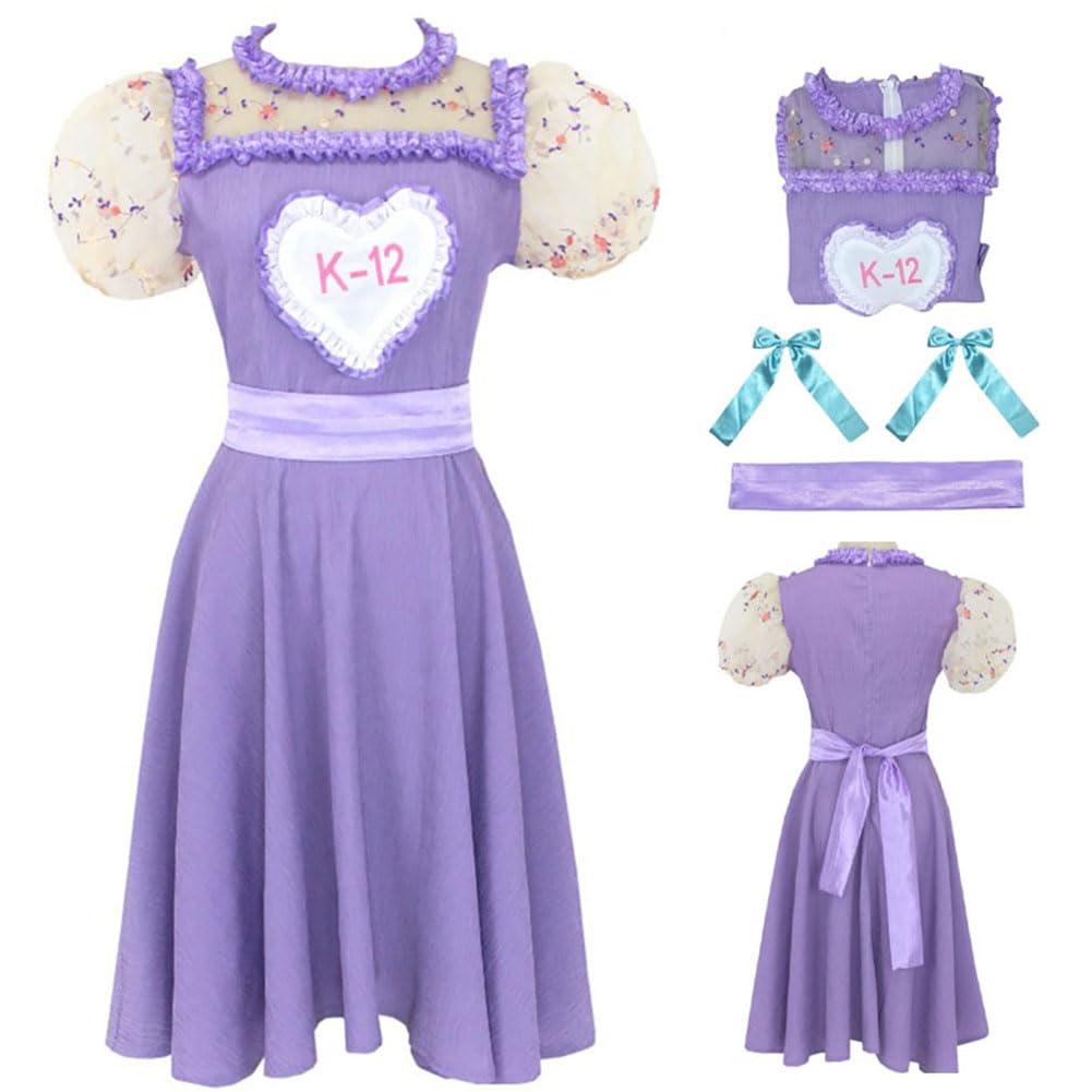 OikawaK-12 Cosplay Costume K-12 Purple Dress Uniform Suit Puff Sleeve Outfit with Earrings Bracelet