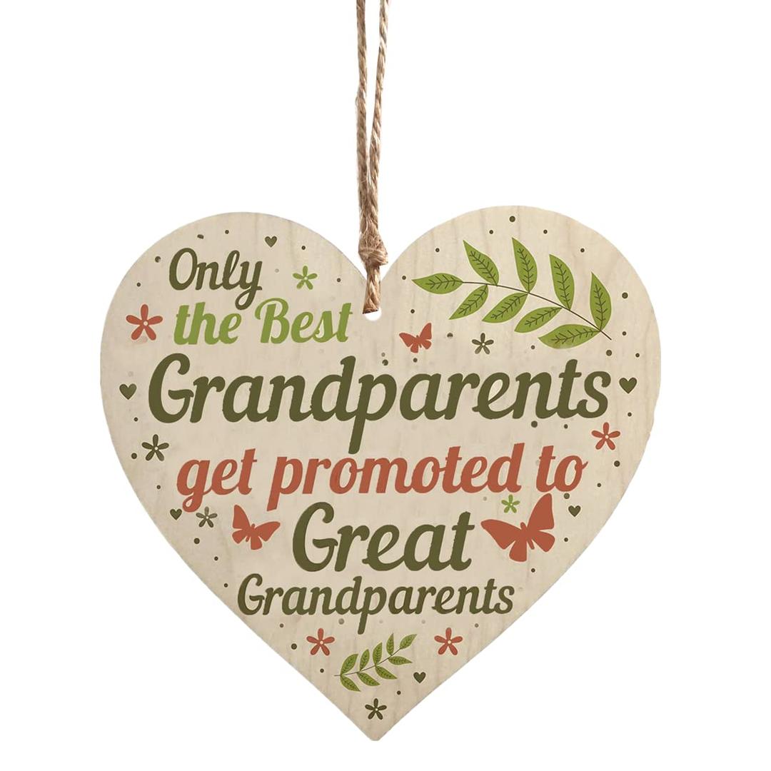 Great Grandparents Wood Sign - Best Grandparents Get Promoted to Great Grandparents Plaque Gifts Present 4 x 4 inch