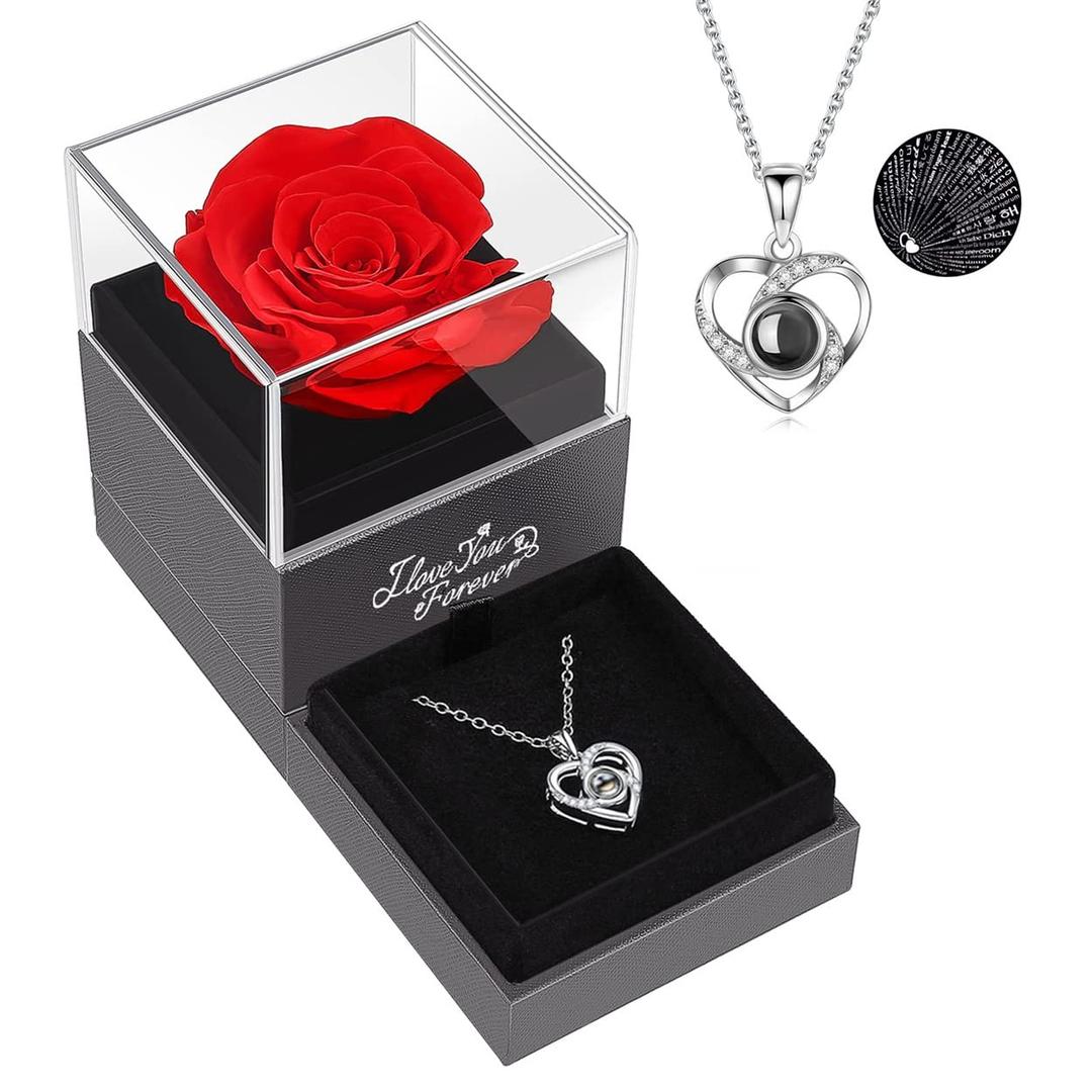 TOMVAES Valentines Day Gifts for Her Preserved Red Rose with I Love You Necklac Eternal Flowers Rose Gifts for Mom Wife Girlfriend on Valentines Day Mothers Day Anniversary Birthday Gifts for Women