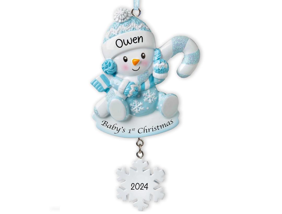 Personalized Baby's First Christmas Ornament 2024 | Snowbaby Baby Boy Xmas Tree Decoration Blue – My 1st Xmas Keepsake for New Baby Grandbaby Newborn Son | Custom Name & Year