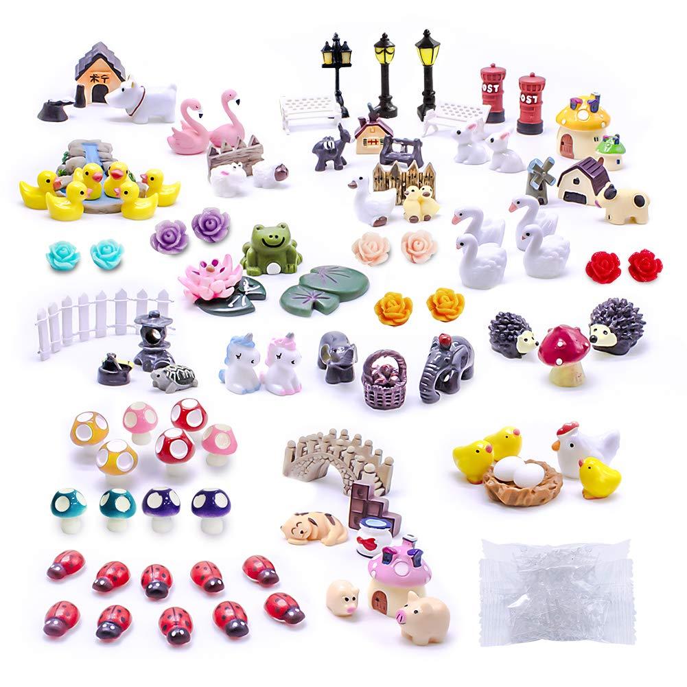 Dracarys Selected 100 Pcs Fairy Garden Accessories, Fairy Garden Kit, Miniature Figurines, Micro Landscape Ornaments Kit, Garden DIY Animals, Environmental Resin, Forest Encounters