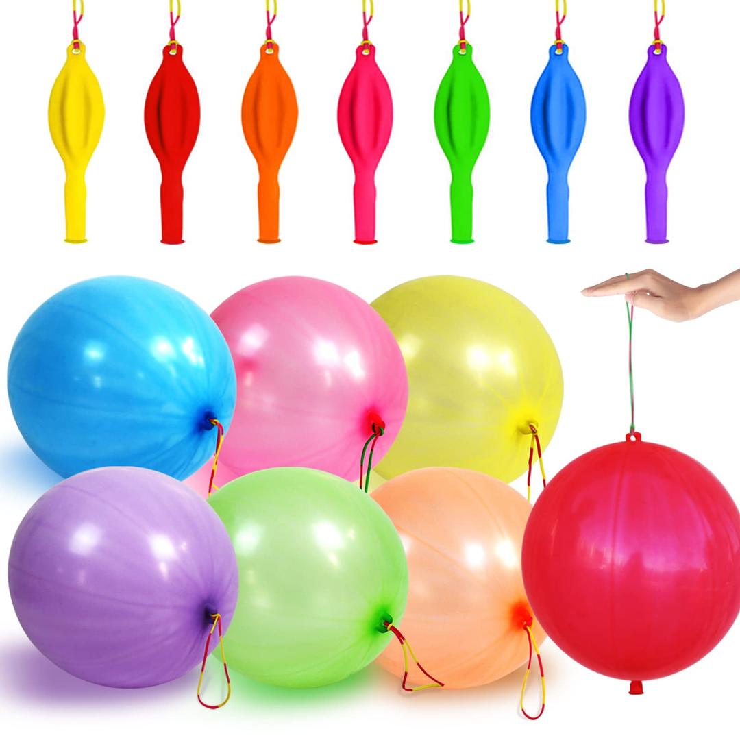 30Pcs Punch Balloons, Thickened Neon Punching Balloon Heavy Duty with Rubber Band Handle Birthday Party Favors for Kids Weddings Goodie Bag Supply