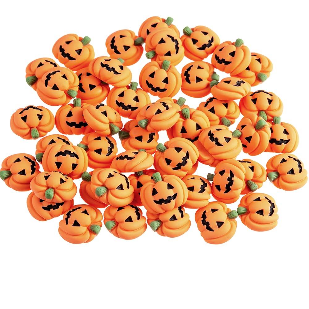 50PCS Resin Mini Ghost Pumpkin Halloween Miniature Grimace Pumpkin Artificial Pumpkin Beads Material for Halloween Party Craft DIY Table Scatter Decoration