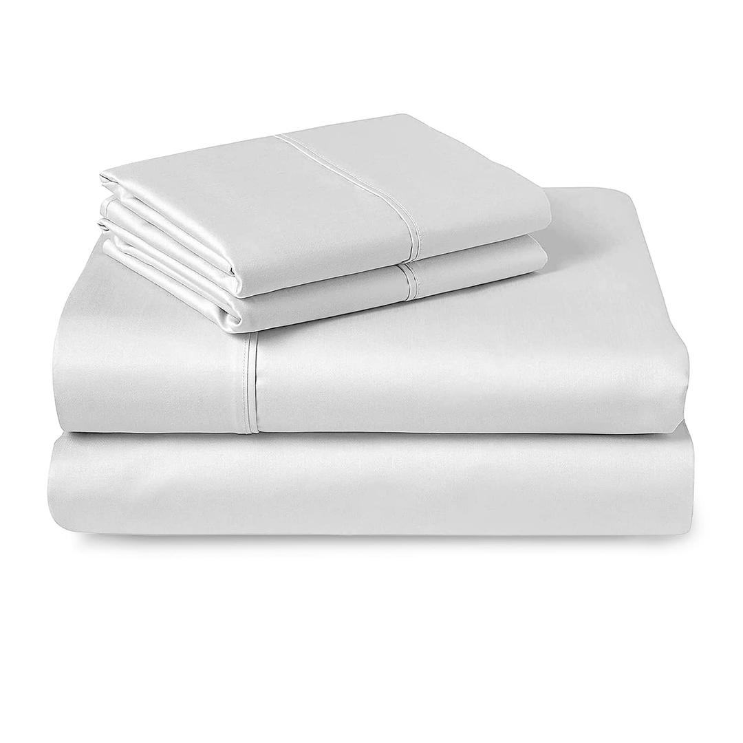 PizunaPure 100% Cotton Sheets Full Size, Luxurious 400 Thread Count Long Staple Cotton Sateen Sheets Full with 15" Deep Pocket (Combed White Cotton Sheets Full)