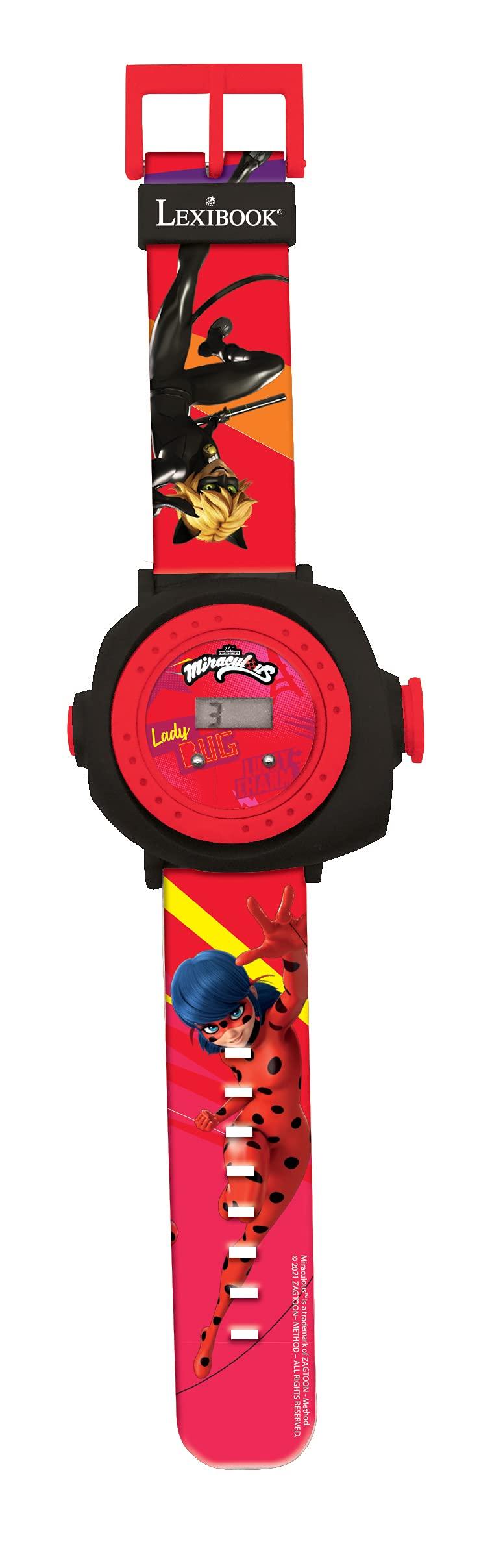 Lexibook - Miraculous Adjustable Projection Watch Digital Screen – 20 Images of Miraculous – for Children - DMW050MI Red