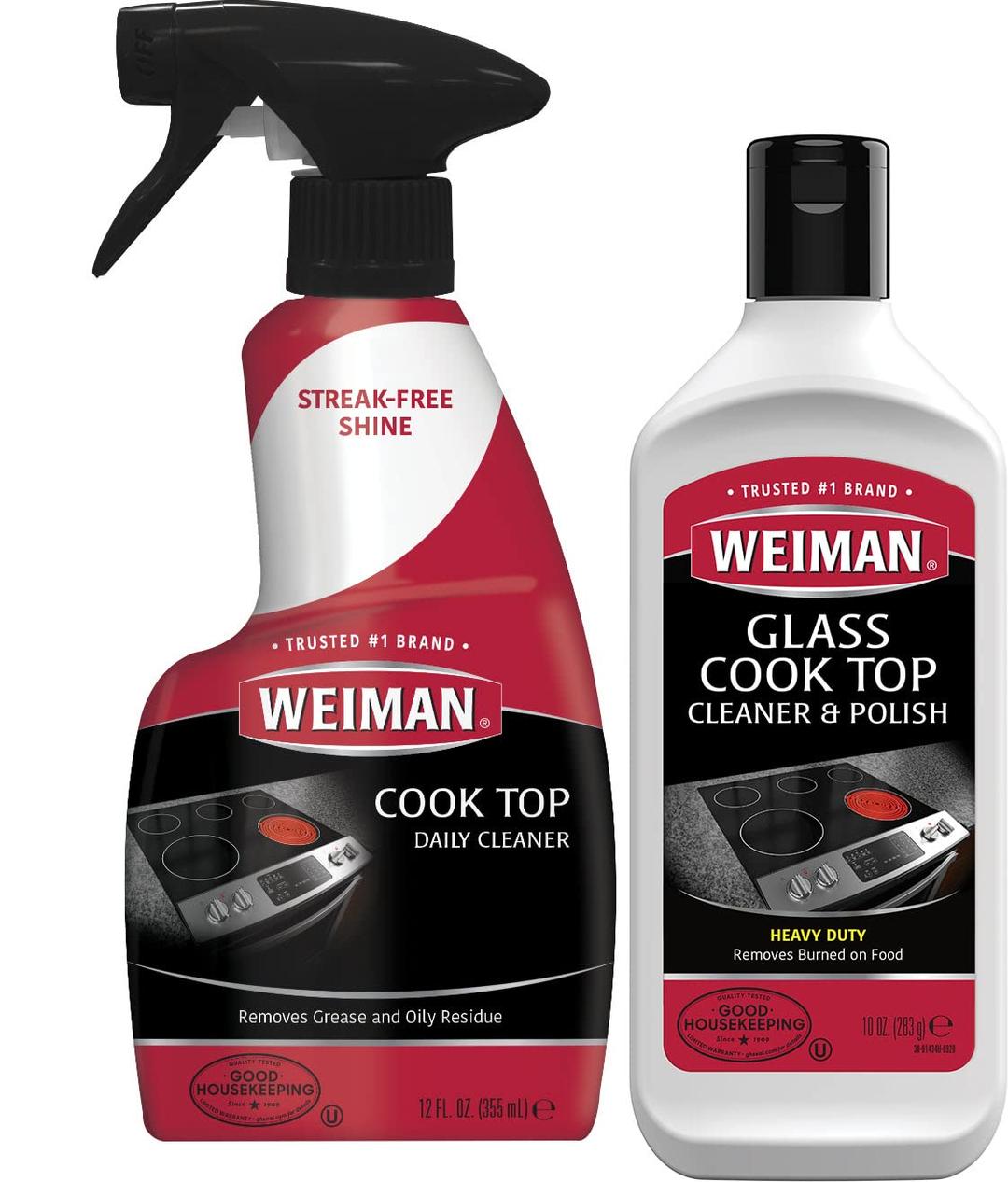 Weiman Ceramic and Glass Cooktop - 10 Ounce - Stove Top Daily Cleaner Kit - 12 Ounce - Glass Induction Cooktop Cleaning Bundle for Heavy Duty Mess Cleans Burnt-on Food