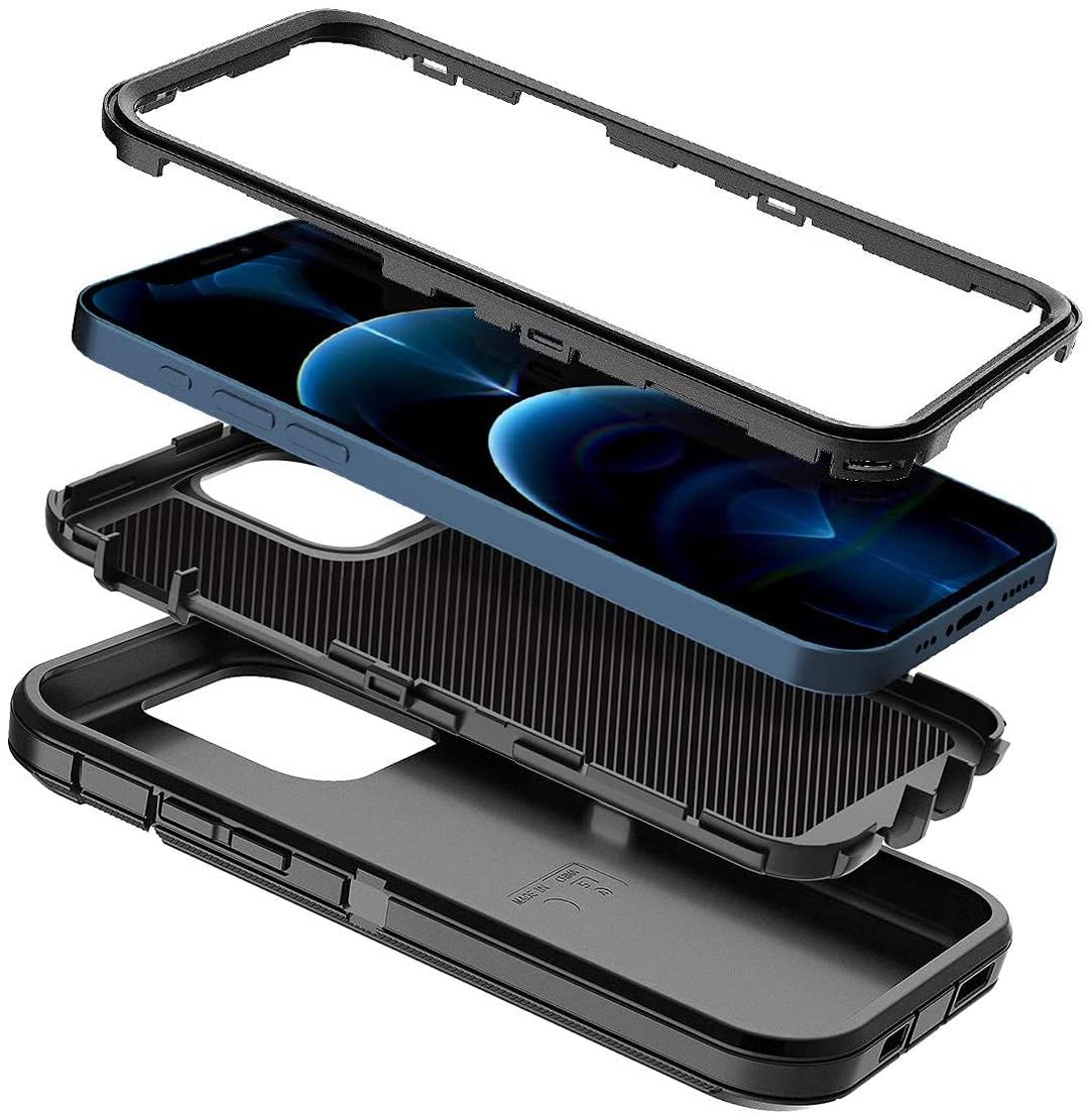 Cubix Defender Series Case for Apple iPhone 13 Pro Max - Black 360 Degree Case Protects Front and Back